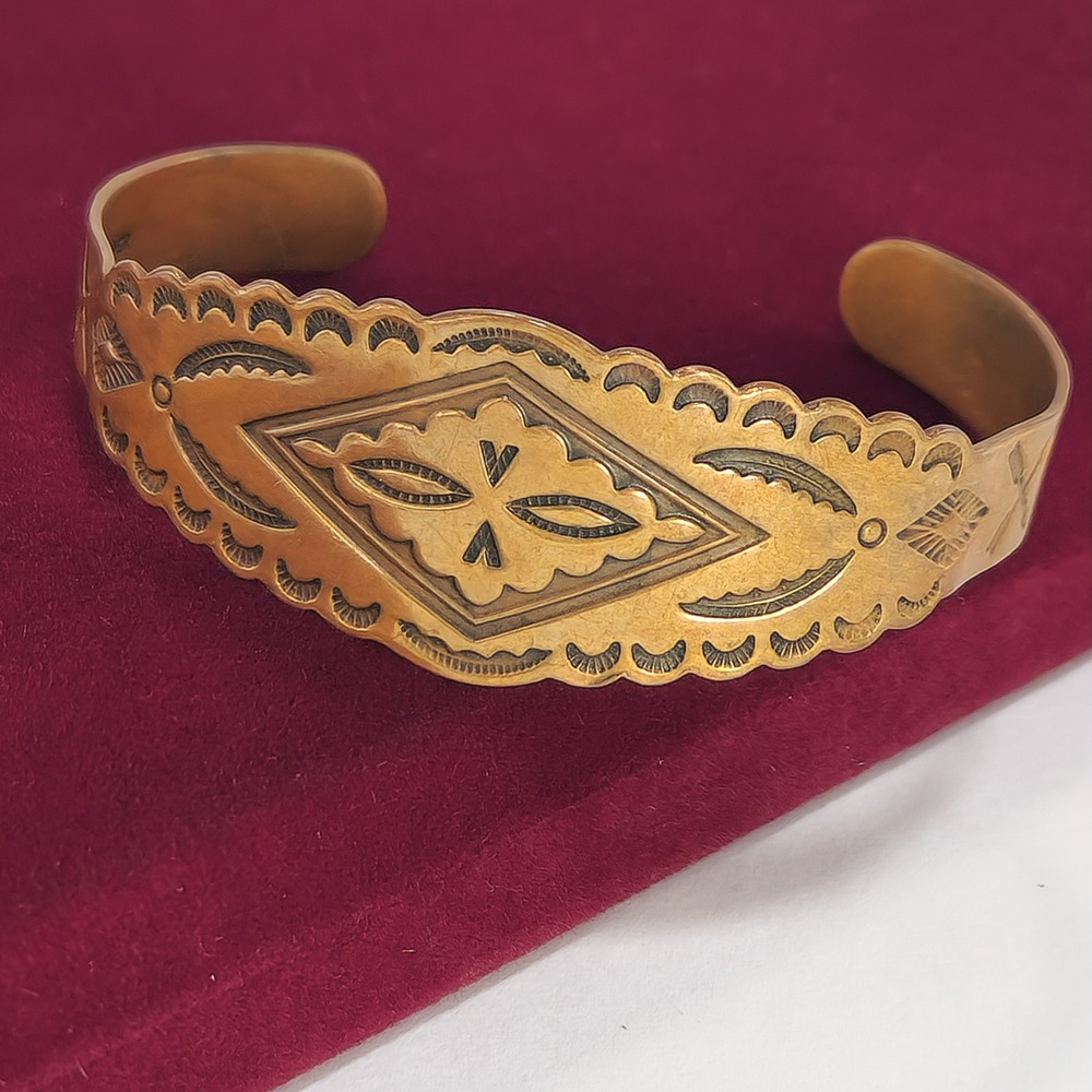 Vintage Bell Trading Post Solid Copper Southwestern Stamped Cuff Bracelet